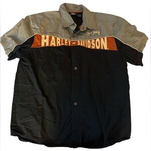 Harley-Davidson Men's Black, Gray, and Orange Casual Shirt